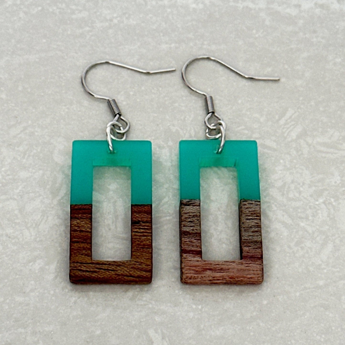 Lightweight rectangular wood and resin statement earrings - Uplift Beads
