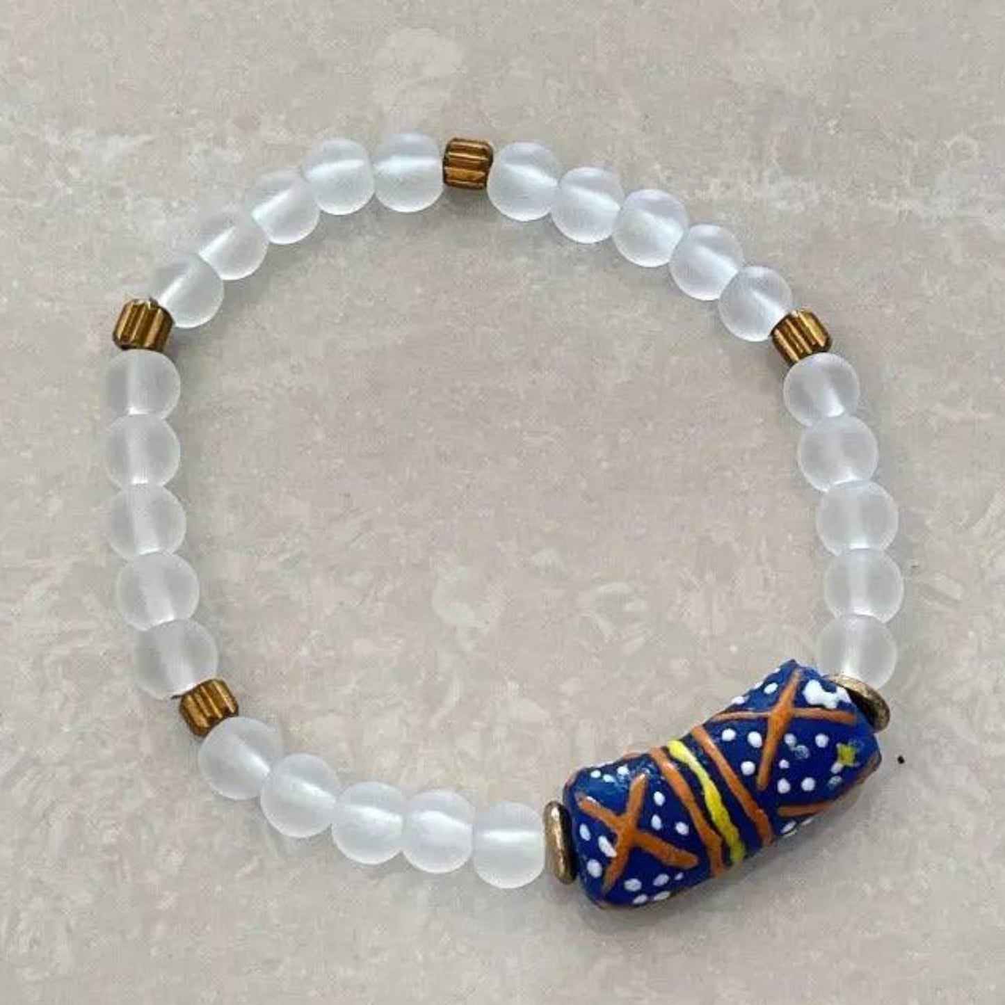 African Krobo Bead & Sea Glass Bracelet - Uplift Beads