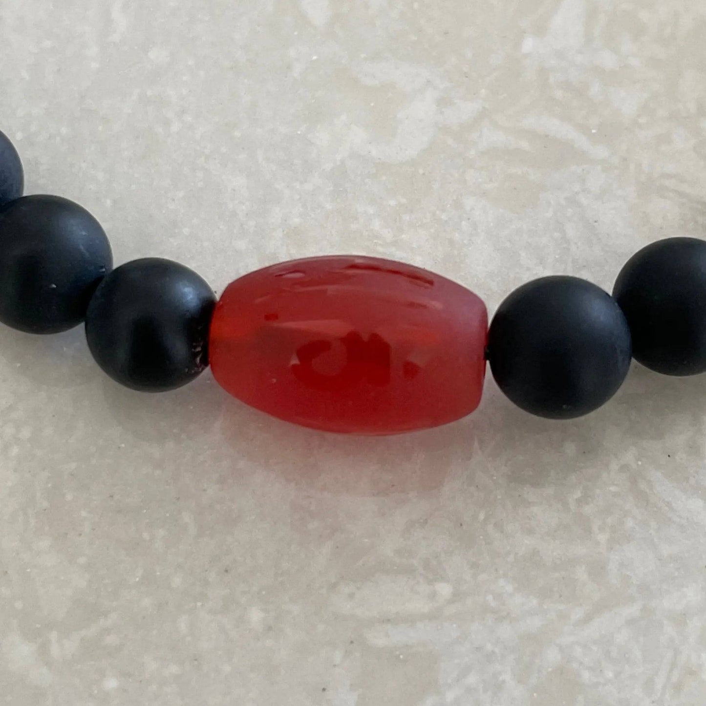Black Onyx & Red Agate OM Bracelet - Uplift Beads