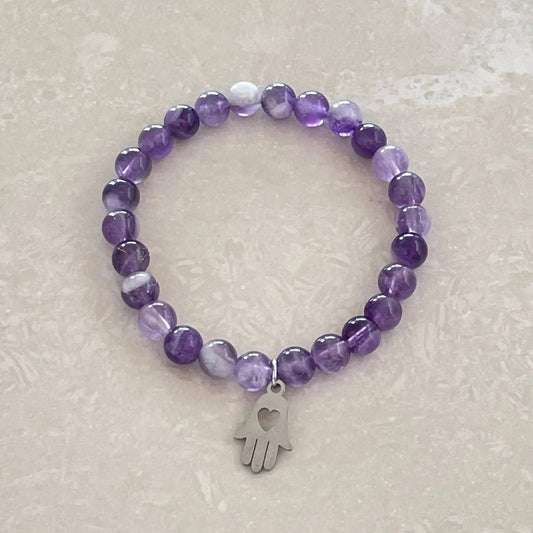 Chevron Amethyst Hamsa Bracelet - Uplift Beads
