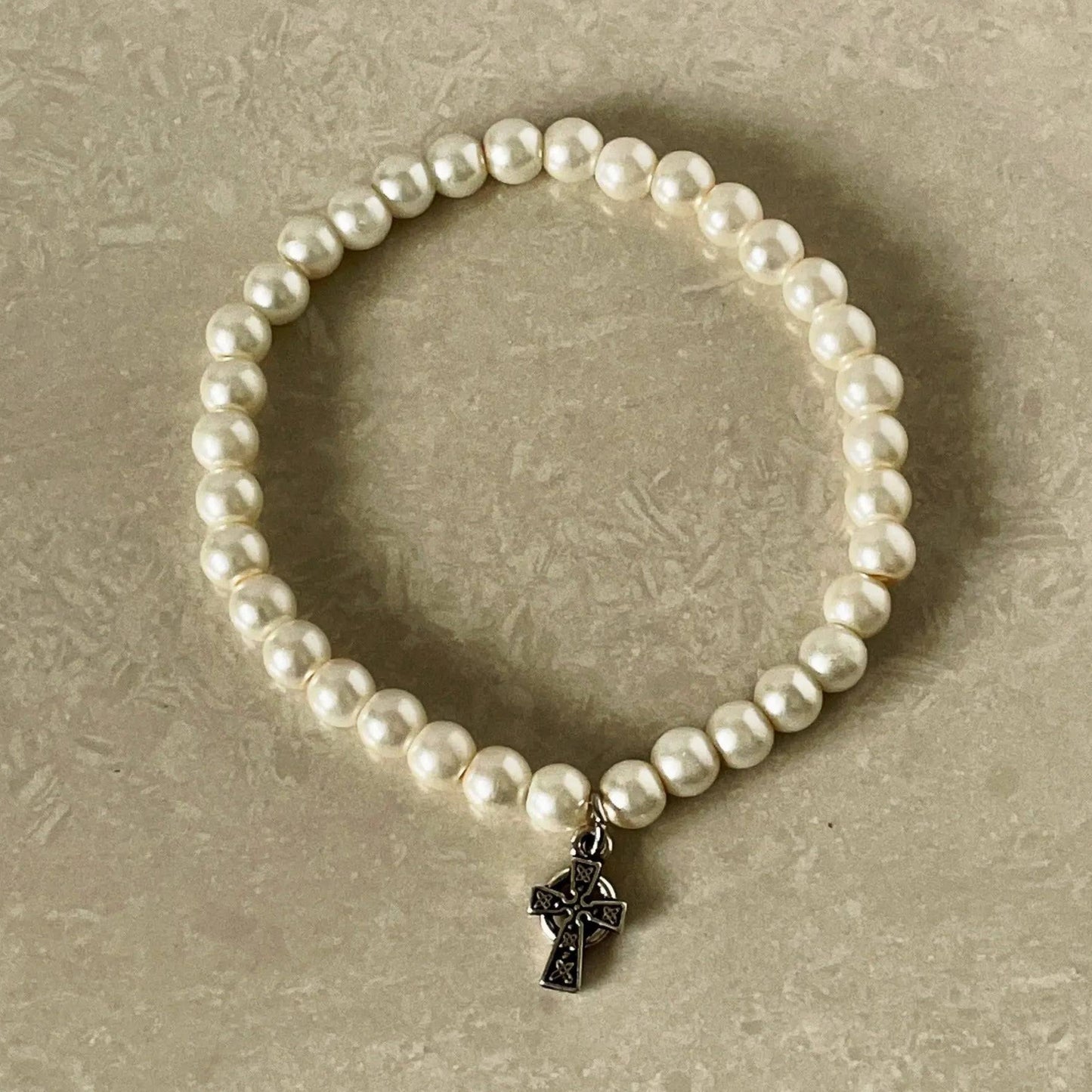 Cross Charm Bracelet featuring beach-style glass beads - Uplift Beads