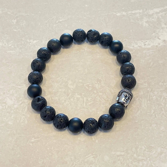 Lava & Black Onyx Buddha Head Bracelet - Uplift Beads