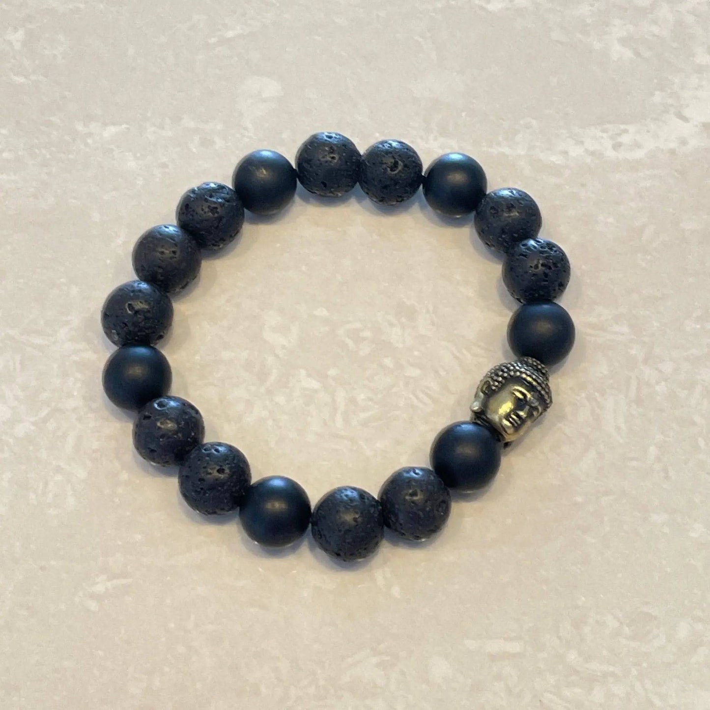 Lava & Black Onyx Buddha Head Bracelet - Uplift Beads