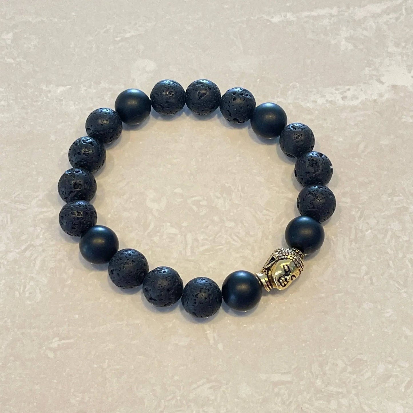 Lava & Black Onyx Buddha Head Bracelet - Uplift Beads
