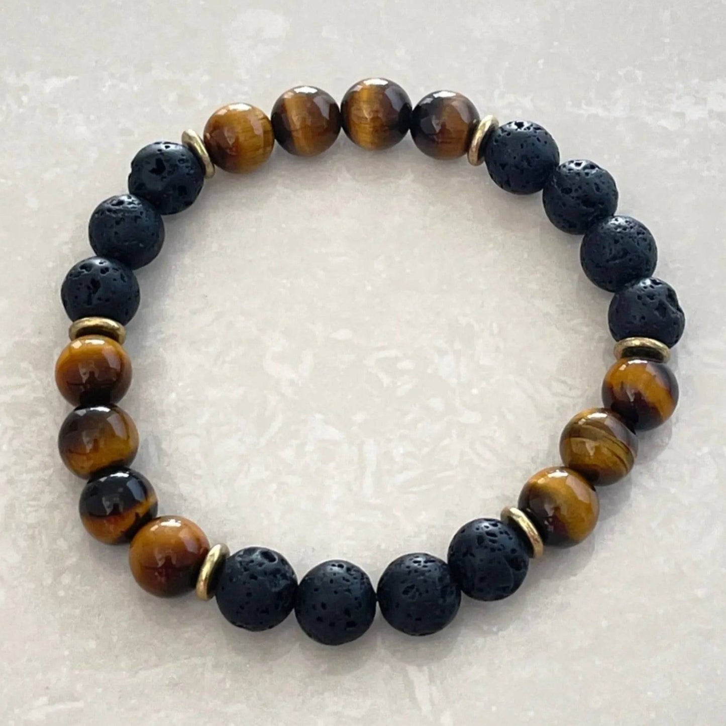 Handmade Tiger Eye bracelet with natural Lava Stone diffuser beads - Uplift Beads