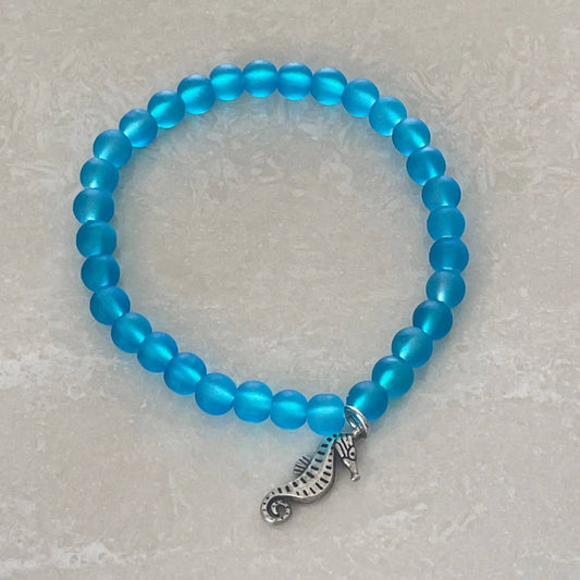 Seahorse Charm Bracelet featuring beach-style glass beads - Uplift Beads