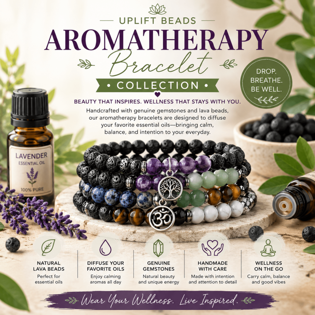 Aromatherapy Bracelets | Essential Oil Diffuser Jewelry - Uplift Beads LLC