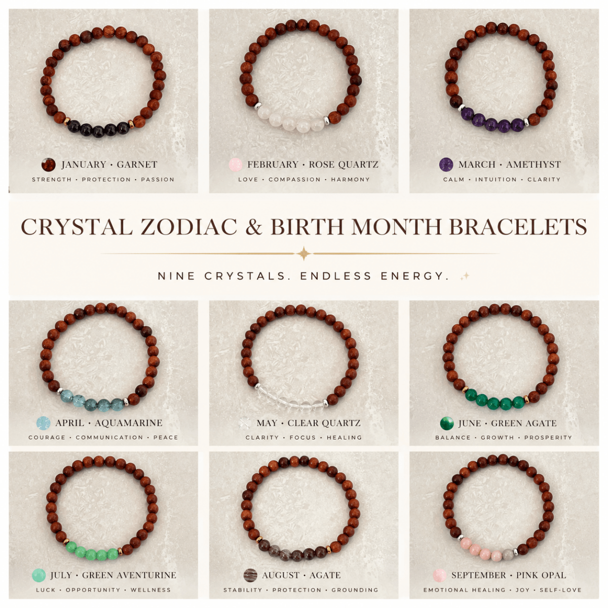 Crystal Zodiac & Birth Month Bracelets - Uplift Beads LLC