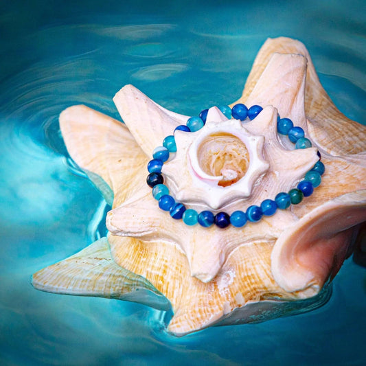 Blue Stripe Agate Healing Bracelet with natural gemstone beads - Uplift Beads