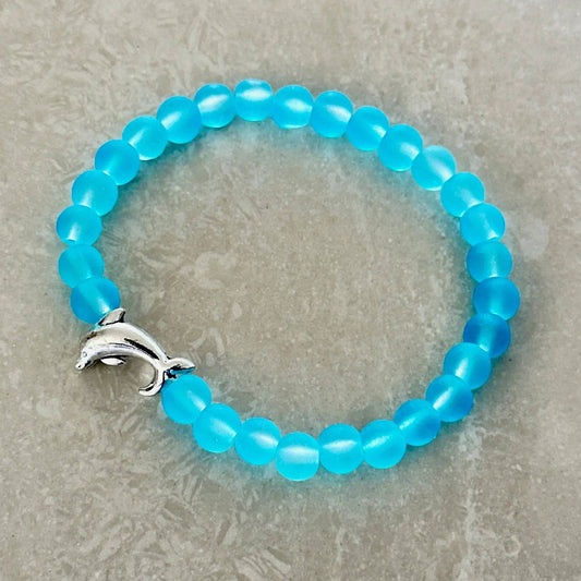 Dolphin Beach Glass Bracelet featuring frosted beach-style glass beads - Uplift Beads