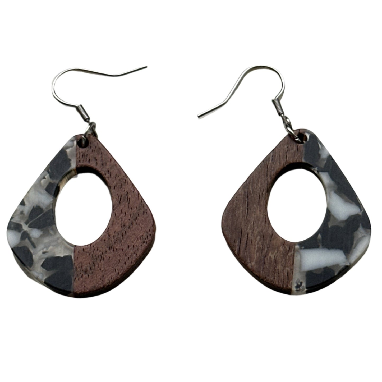 Multicolor Resin & Wood Hollow Water Drop Earrings - Uplift Beads
