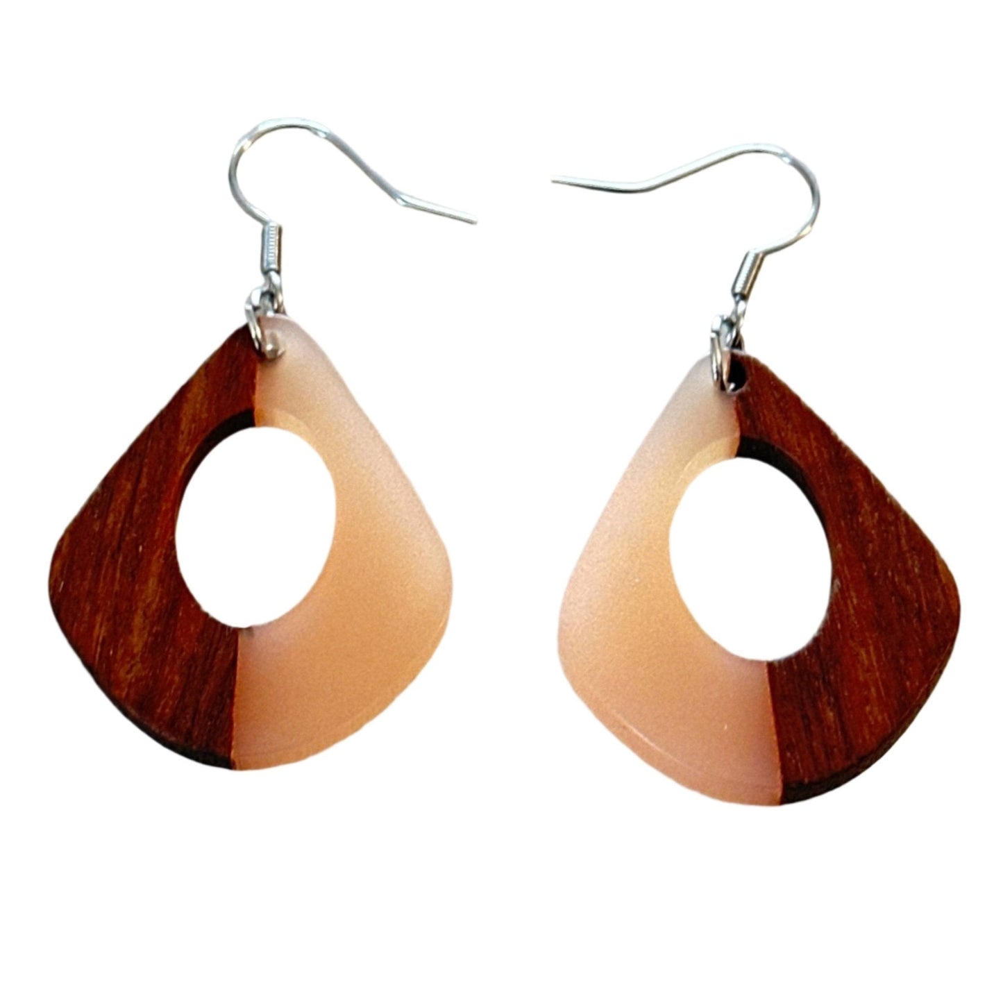 Orange Resin & Wood Hollow Water Drop Earrings - Uplift Beads