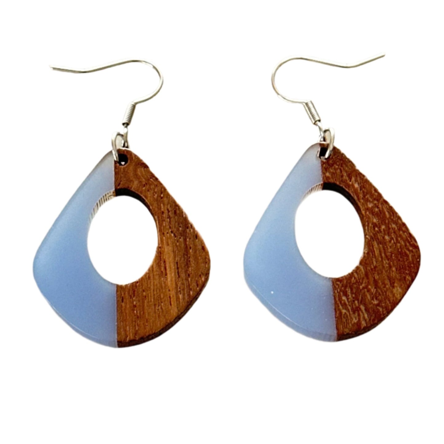 Blue Resin & Wood Hollow Water Drop Earrings - Uplift Beads