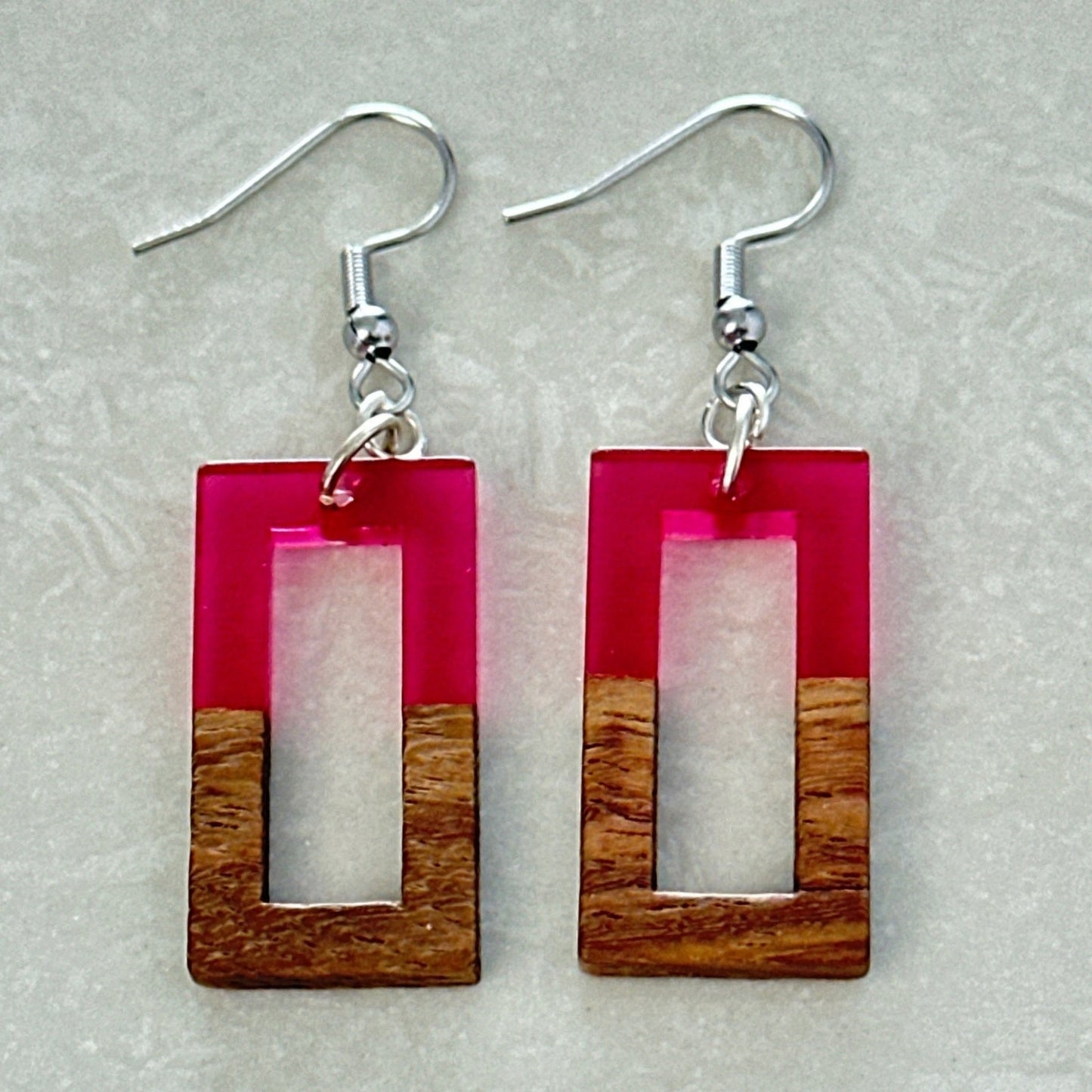 Resin & Wood Rectangle Earrings - Uplift Beads