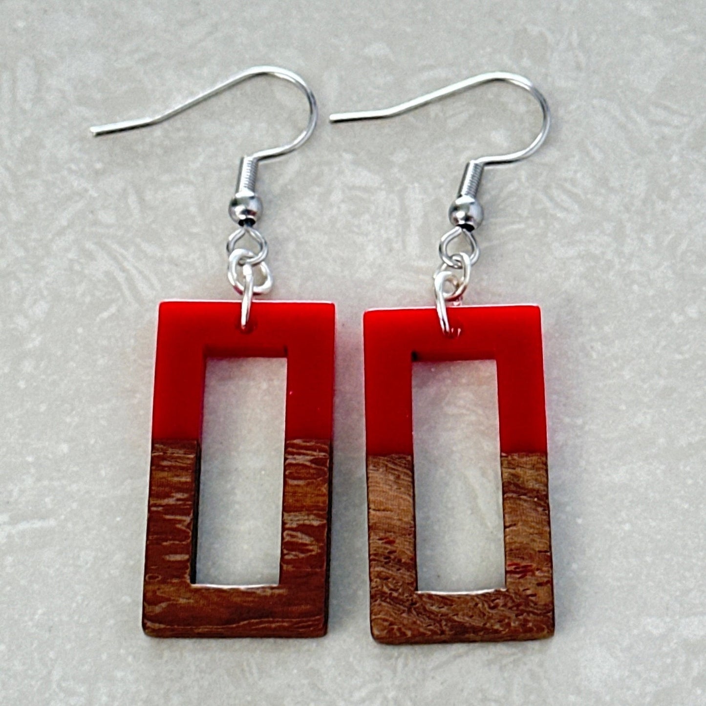 Resin & Wood Rectangle Earrings - Uplift Beads