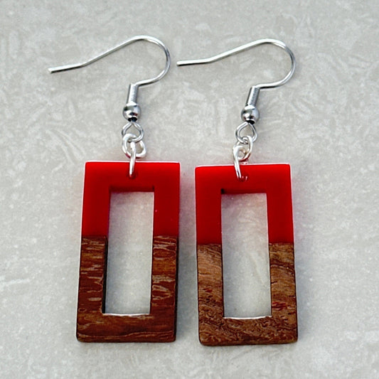 Resin & Wood Rectangle Earrings - Uplift Beads