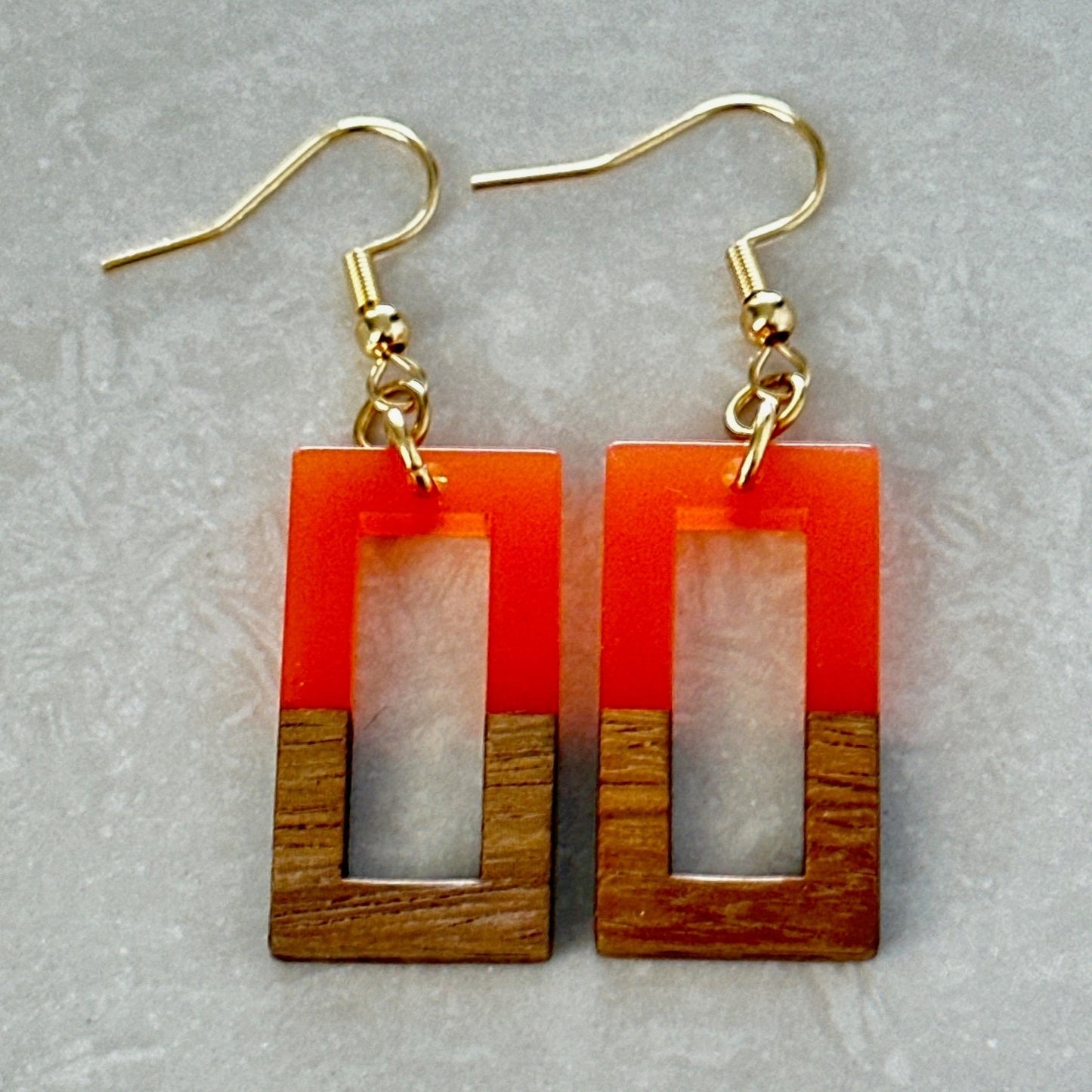 Resin & Wood Rectangle Earrings - Uplift Beads