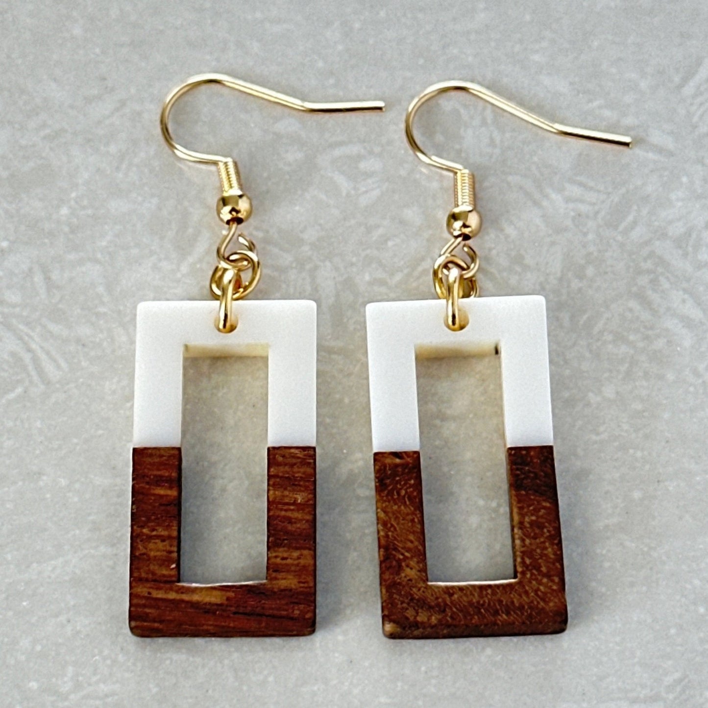 Resin & Wood Rectangle Earrings - Uplift Beads