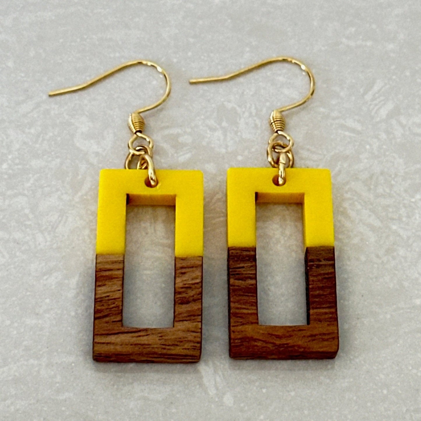 Resin & Wood Rectangle Earrings - Uplift Beads
