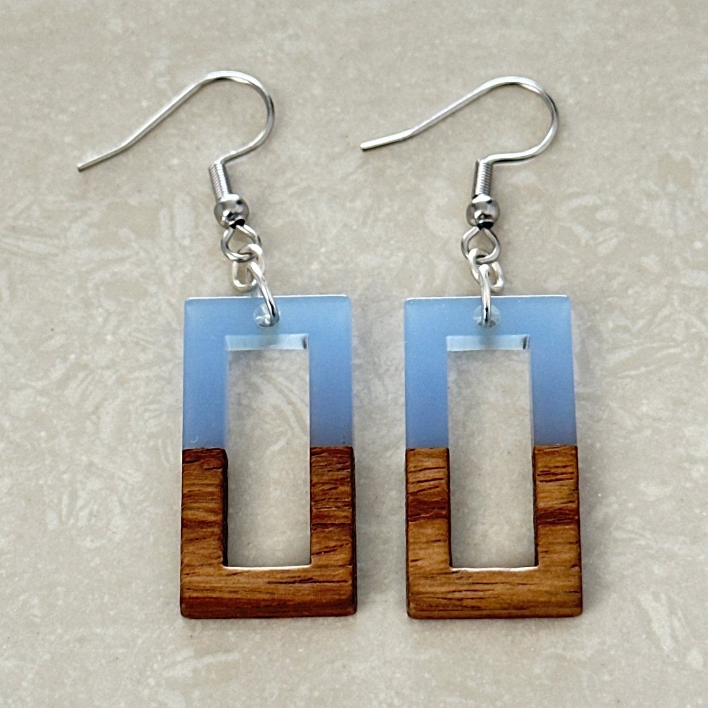 Resin & Wood Rectangle Earrings - Uplift Beads