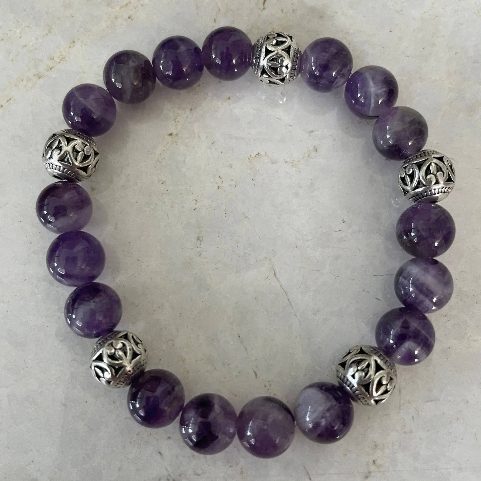 Chevron Amethyst Silver Stainless Bracelet - Uplift Beads