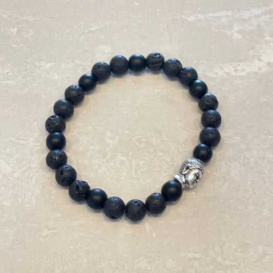 Buddha Head Bracelet - Lava & Black Onyx - Uplift Beads