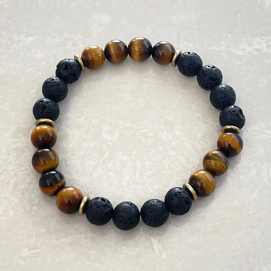 Lava & Gemstone Diffuser Bracelet - Tiger Eye - Uplift Beads