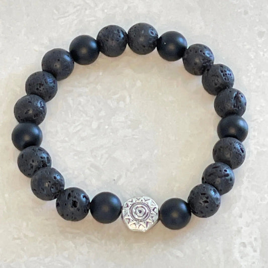 Sun Charm - Lava & Black Onyx Bracelet - Uplift Beads