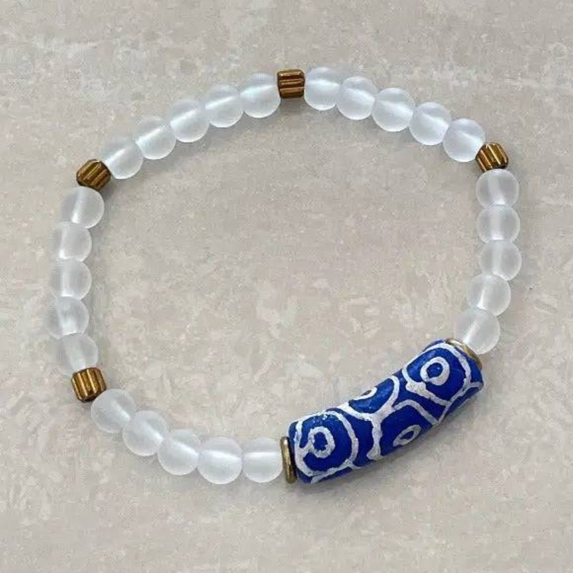African Krobo Bead & Sea Glass Bracelet - Uplift Beads
