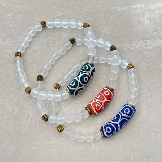 African Krobo Bead & Sea Glass Bracelet - Uplift Beads
