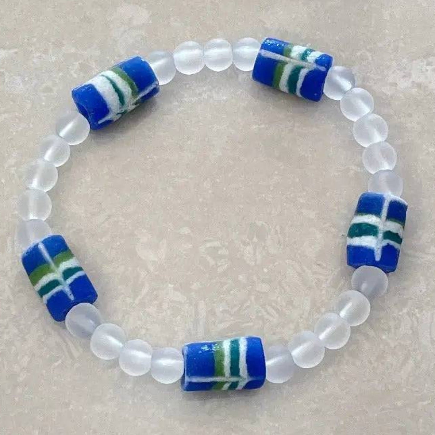 African Krobo Bead & Sea Glass Bracelet - Uplift Beads