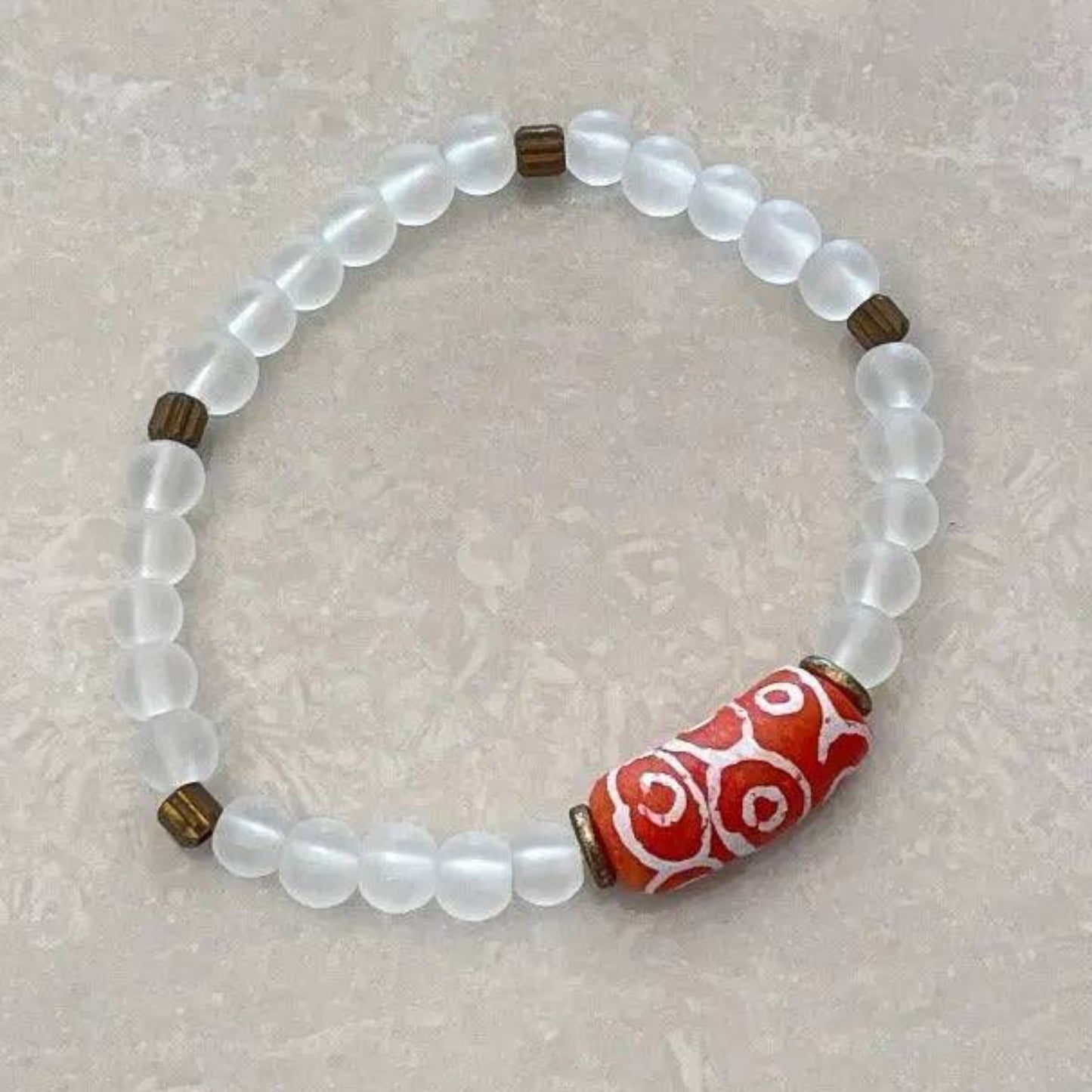 African Krobo Bead & Sea Glass Bracelet - Uplift Beads