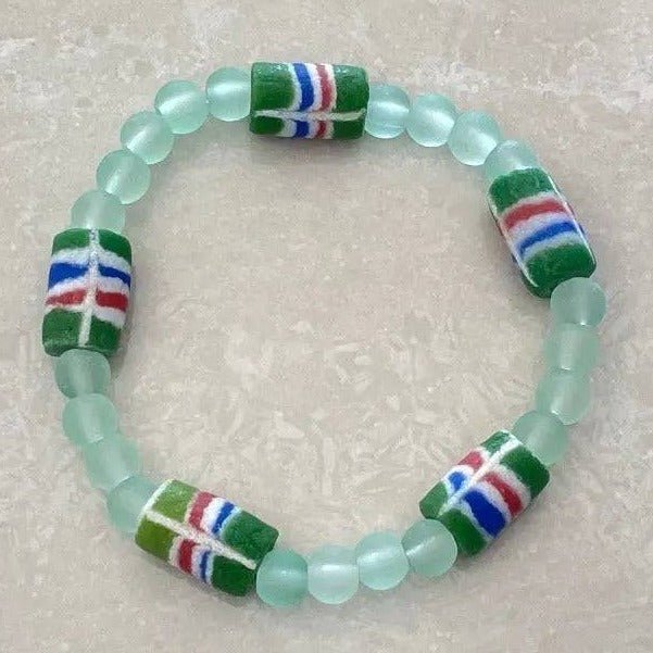 African Krobo Bead & Sea Glass Bracelet - Uplift Beads