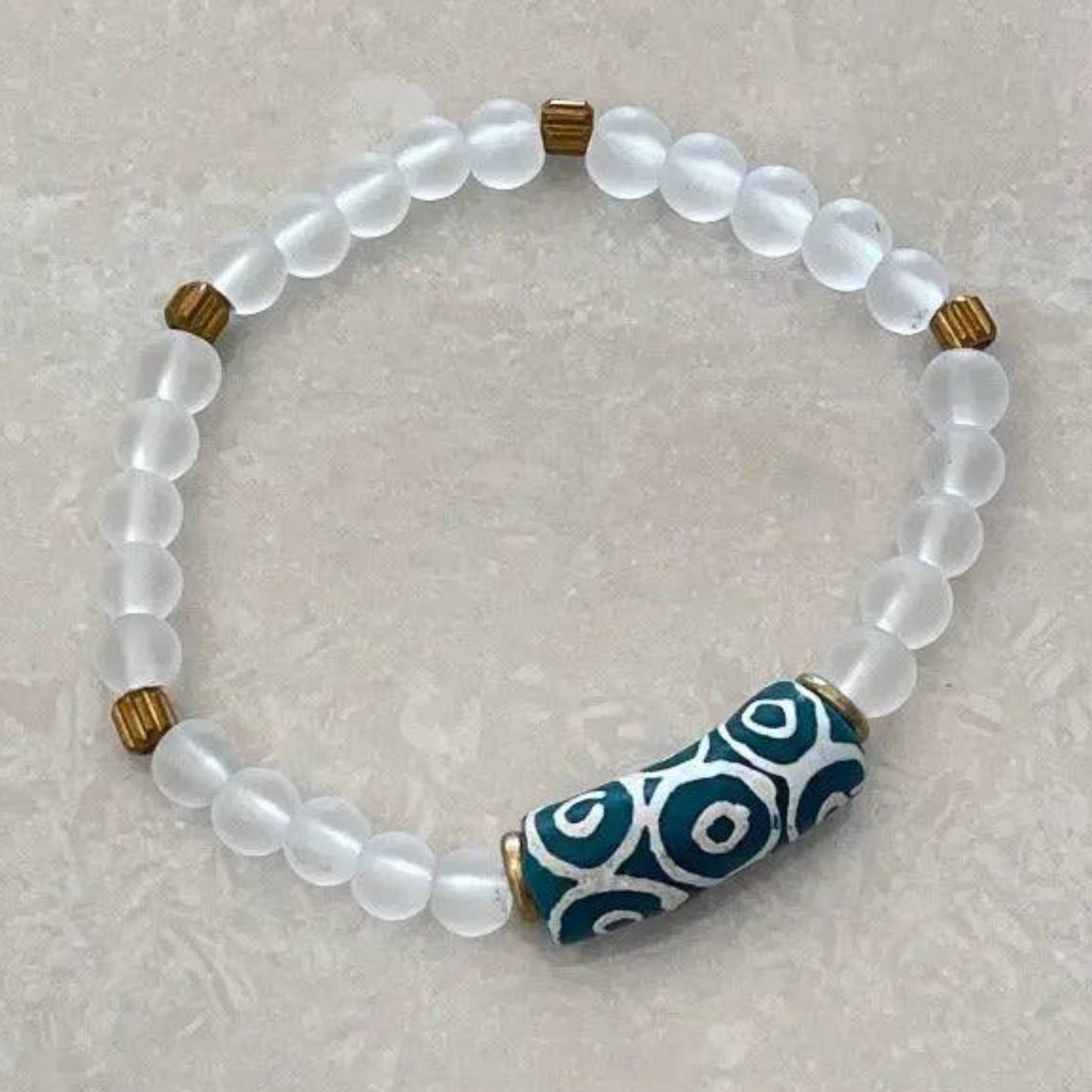 African Krobo Bead & Sea Glass Bracelet - Uplift Beads