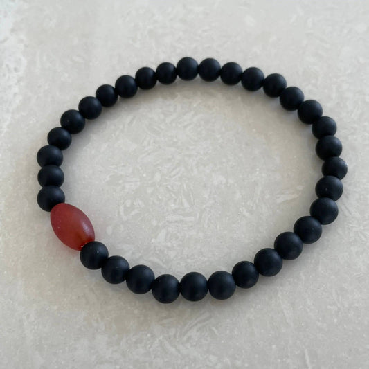 Black Onyx & Red Agate OM Bracelet - Uplift Beads