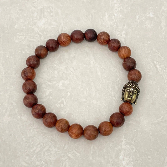 Buddha Head Bracelet with Rosewood Beads - Uplift Beads