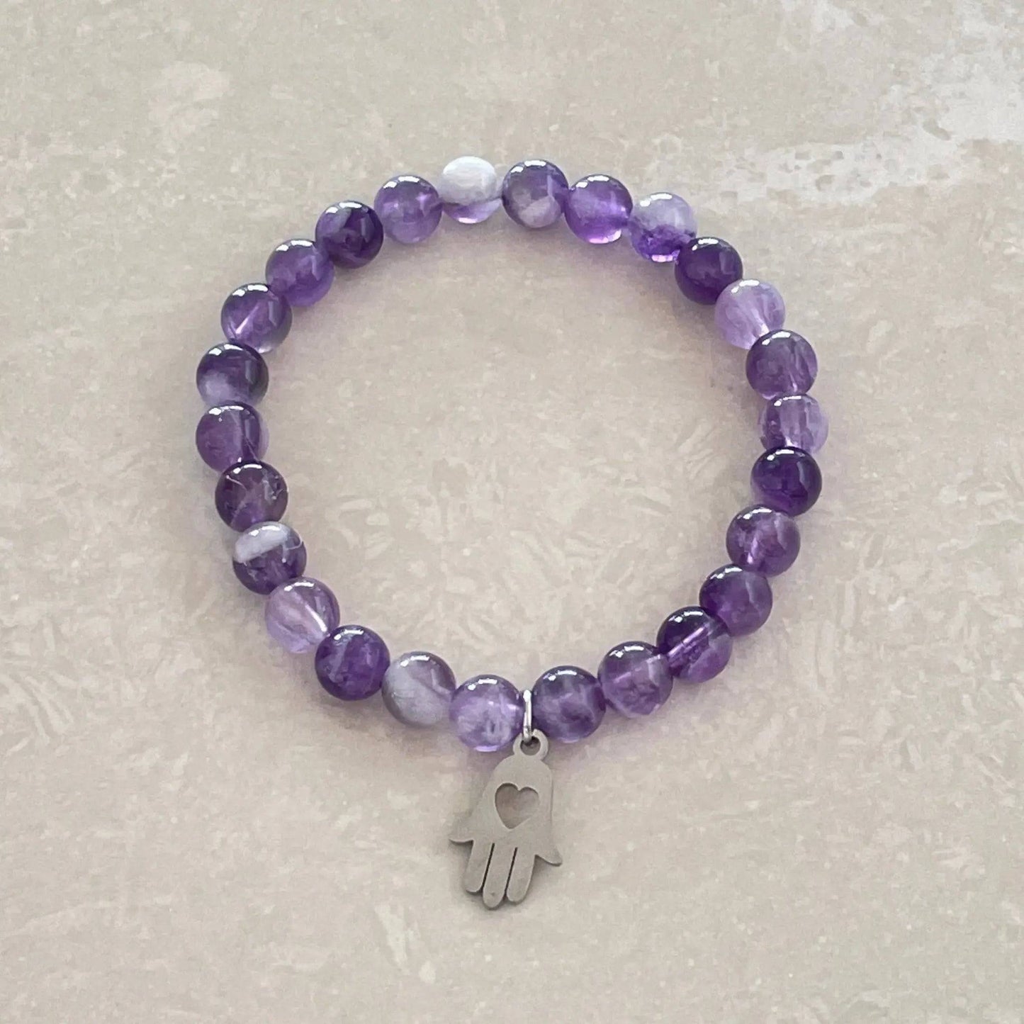 Chevron Amethyst Hamsa Bracelet - Uplift Beads