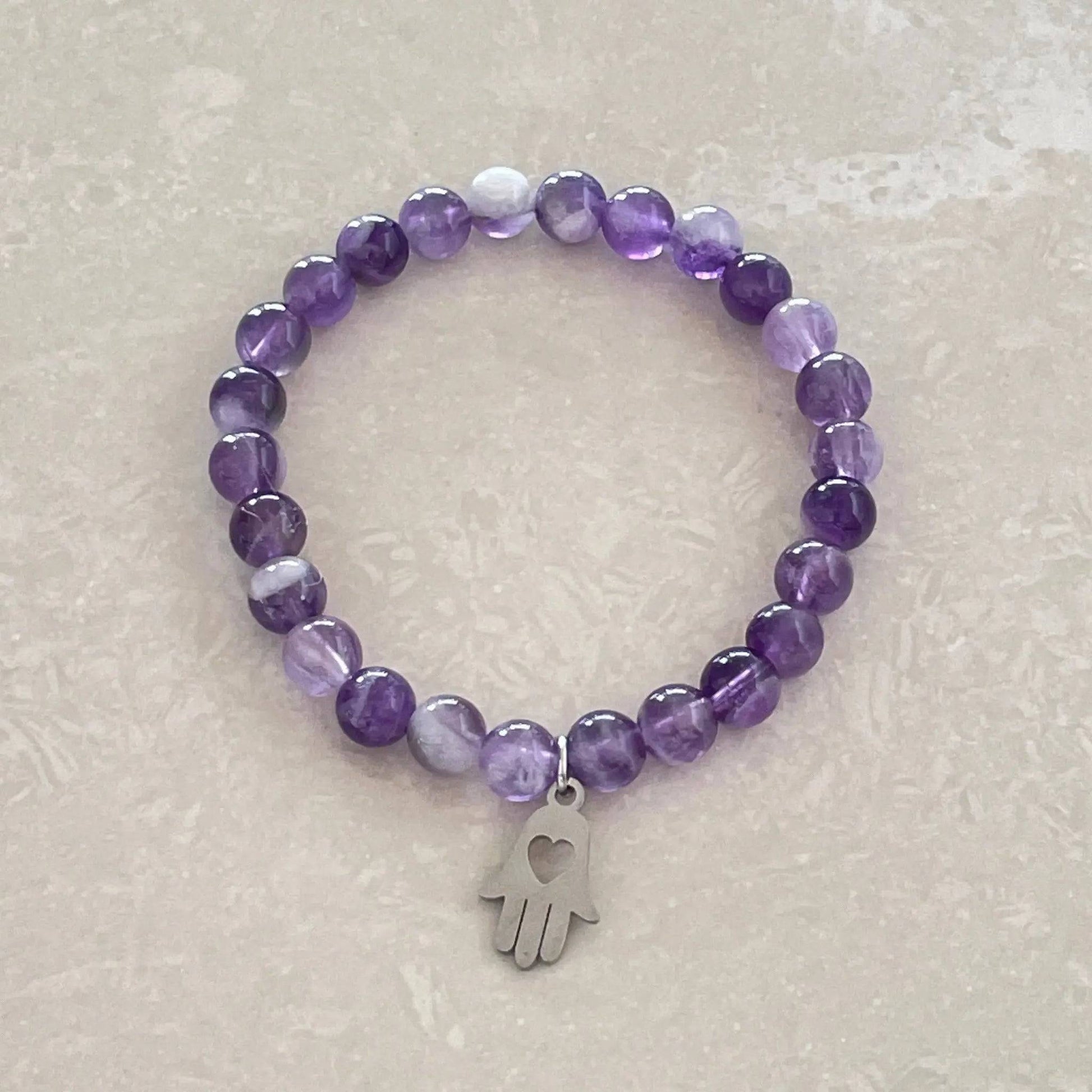 Chevron Amethyst Hamsa Bracelet - Uplift Beads
