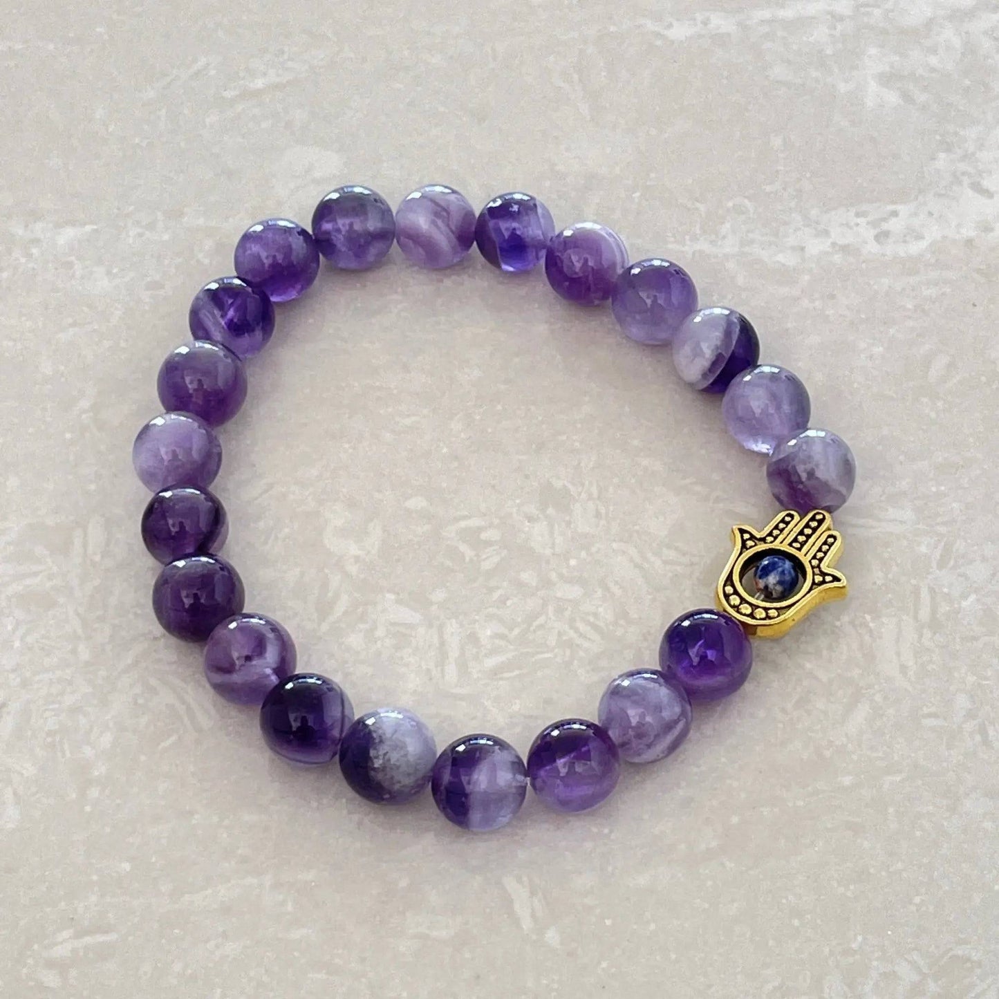 Chevron Amethyst Hamsa Bracelet - Uplift Beads