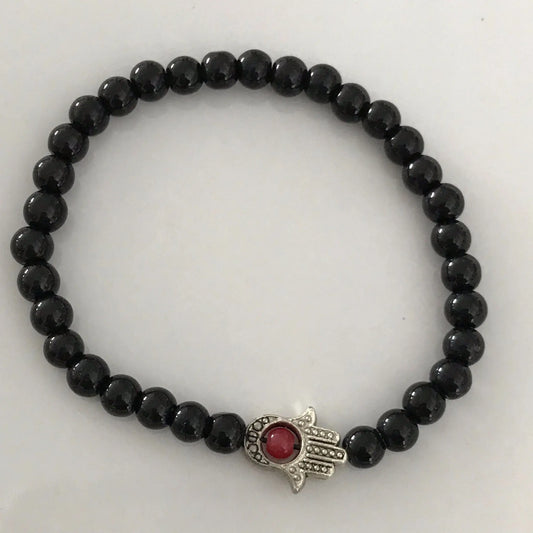 Hamsa Bracelet - Black Onyx & Carnelian - Uplift Beads