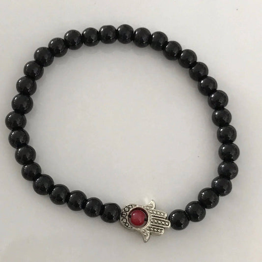 Hamsa Bracelet - Black Onyx & Carnelian - Uplift Beads