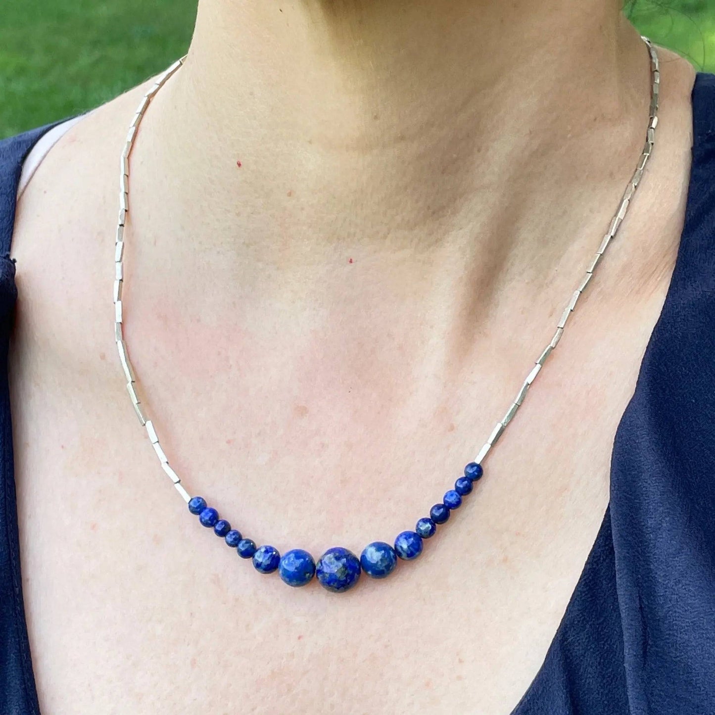 Lapis Lazuli & Ethiopian Metal Bead Necklace - Uplift Beads