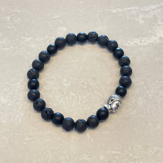 Lava & Black Onyx Buddha Head Bracelet - Uplift Beads
