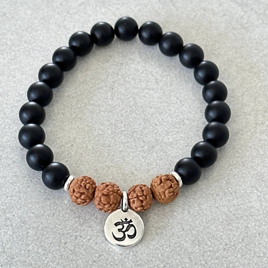 Onyx & Rudraksha OM Bracelet - Uplift Beads