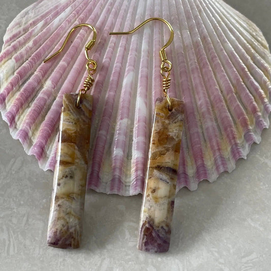 Petrified Purple Yellow Fluorite Bar Earrings - Uplift Beads