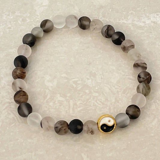 Yin-Yang Beach Glass Bracelet featuring frosted beach-style glass beads - Uplift Beads